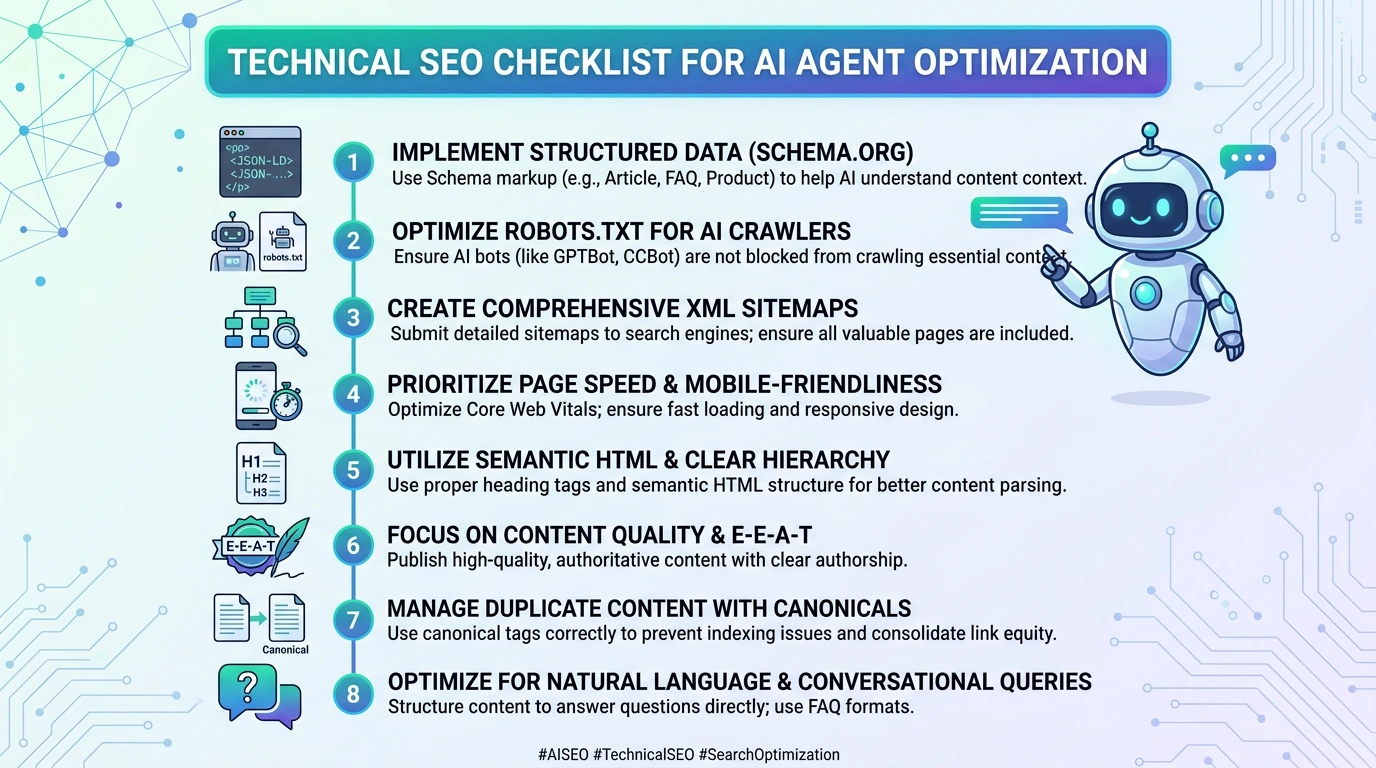 Technical SEO checklist for AI agent optimization
